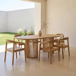 Set tavolo da giardino in legno di acacia con 6 sedie