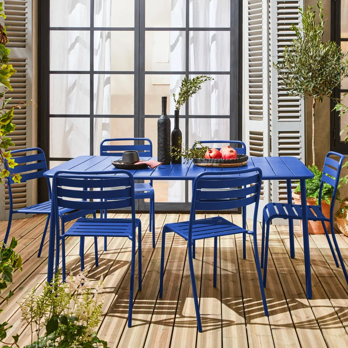 Set tavolo da giardino in acciaio con 6 sedie, 160cm