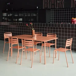 Set tavolo da giardino in acciaio con 6 sedie, 160cm