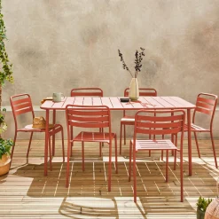 Set tavolo da giardino in acciaio con 6 sedie, 160cm