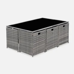Set tavolo da giardino in resina intrecciata con 6-10 posti