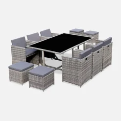 Set tavolo da giardino in resina intrecciata con 6-10 posti