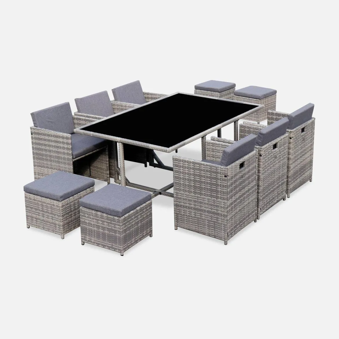 Set tavolo da giardino in resina intrecciata con 6-10 posti