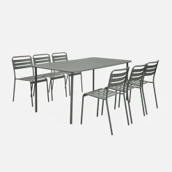Set tavolo da giardino in acciaio con 6 sedie, 160cm