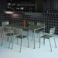 Set tavolo da giardino in acciaio con 6 sedie, 160cm