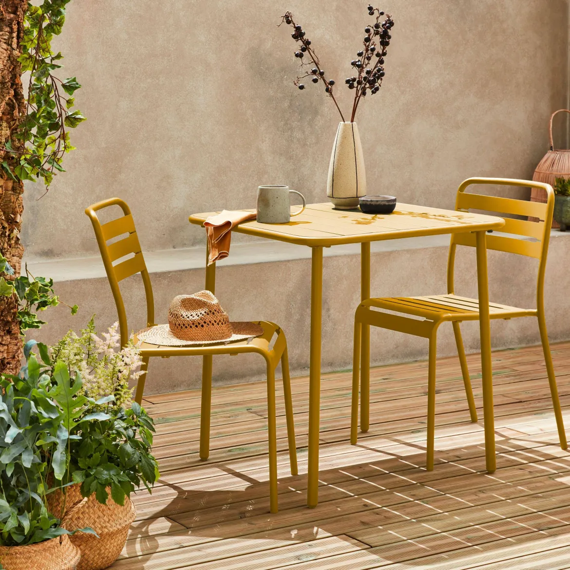 Set tavolo da giardino in acciaio con 2 sedie, 70cm