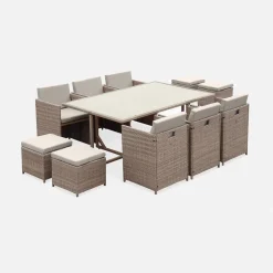 Set tavolo da giardino in resina intrecciata con 6-10 posti