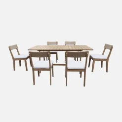 Set tavolo da giardino in legno di acacia con 6 sedie