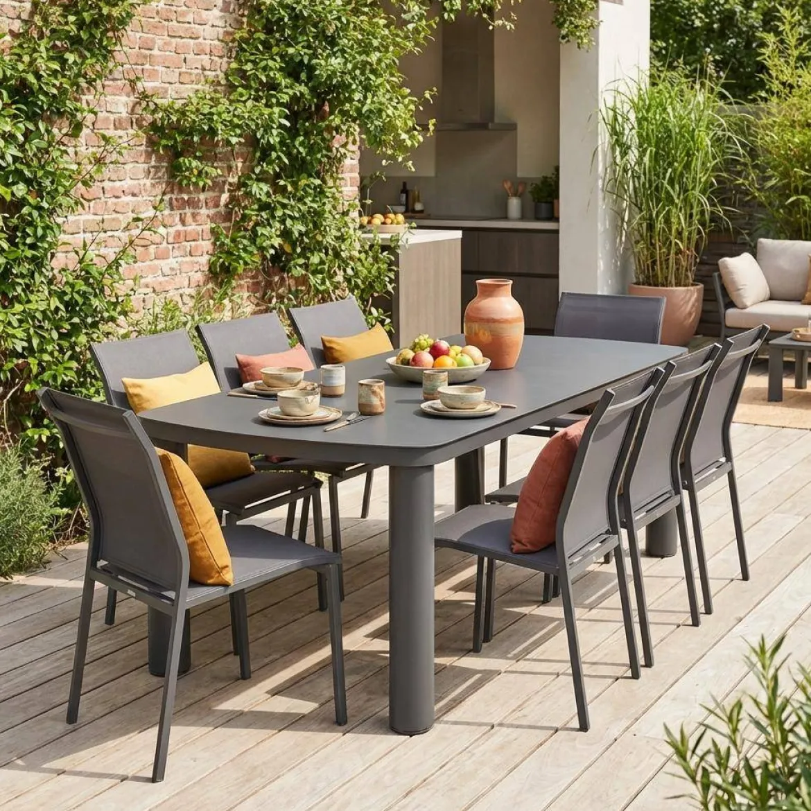 Set tavolo da giardino in alluminio con 8 sedie