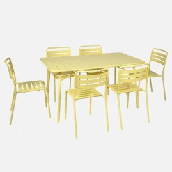 Set tavolo da giardino in acciaio con 6 sedie, 140cm