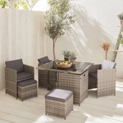 Set tavolo da giardino in resina intrecciata con 4-8 posti