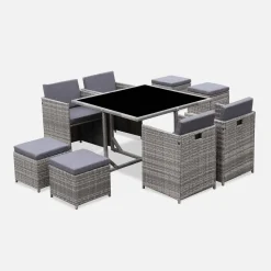 Set tavolo da giardino in resina intrecciata con 4-8 posti