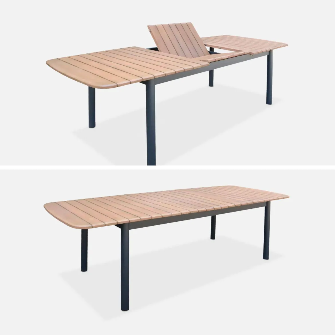 Set tavolo da giardino in legno e alluminio con 8 sedie impilabili