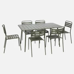Set tavolo da giardino in acciaio con 6 sedie, 140cm