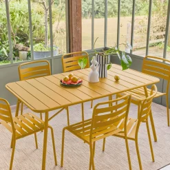 Set tavolo da giardino in acciaio con 6 sedie, 140cm