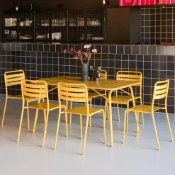 Set tavolo da giardino in acciaio con 6 sedie, 140cm