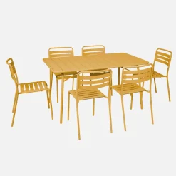 Set tavolo da giardino in acciaio con 6 sedie, 140cm