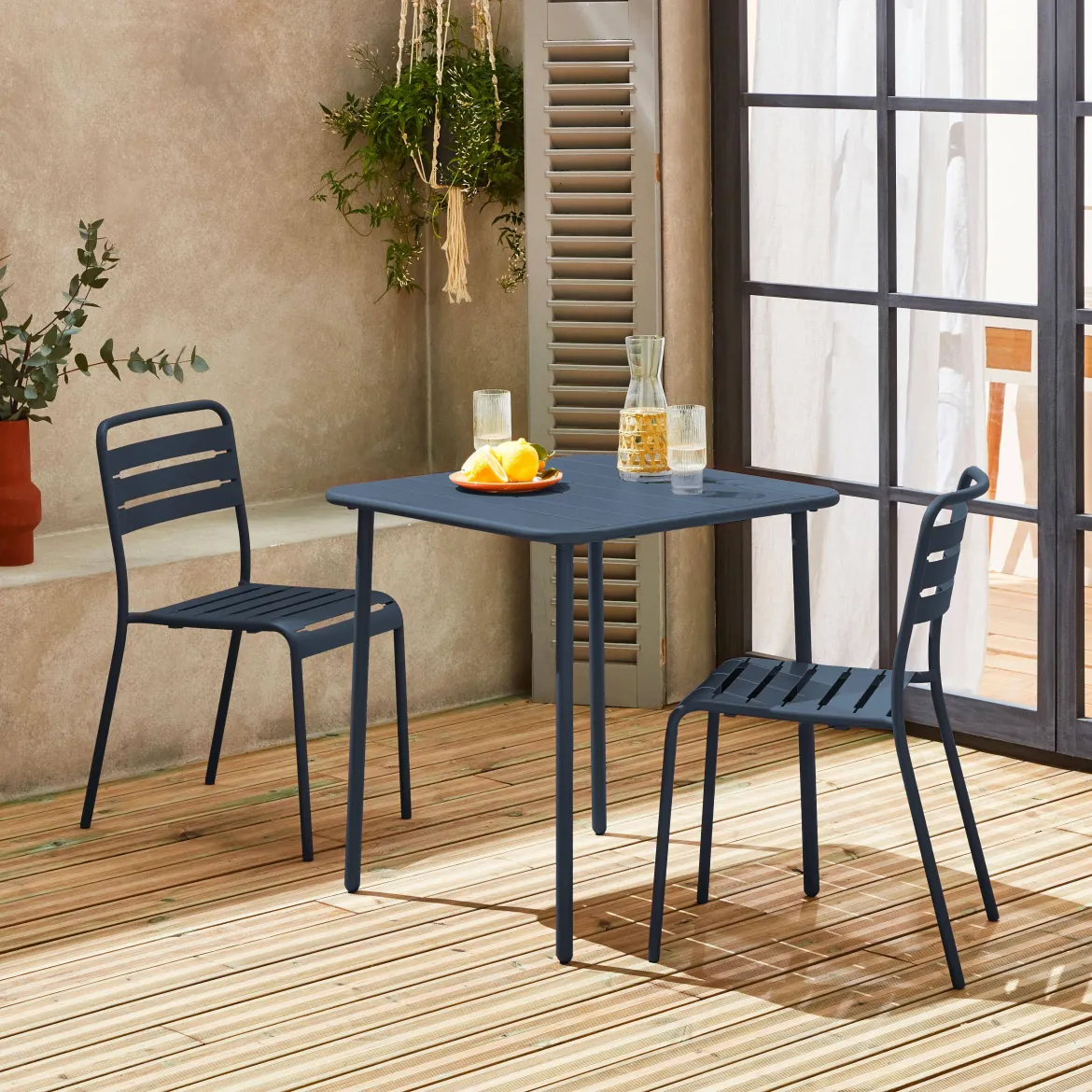 Set tavolo da giardino in acciaio con 2 sedie, 70cm