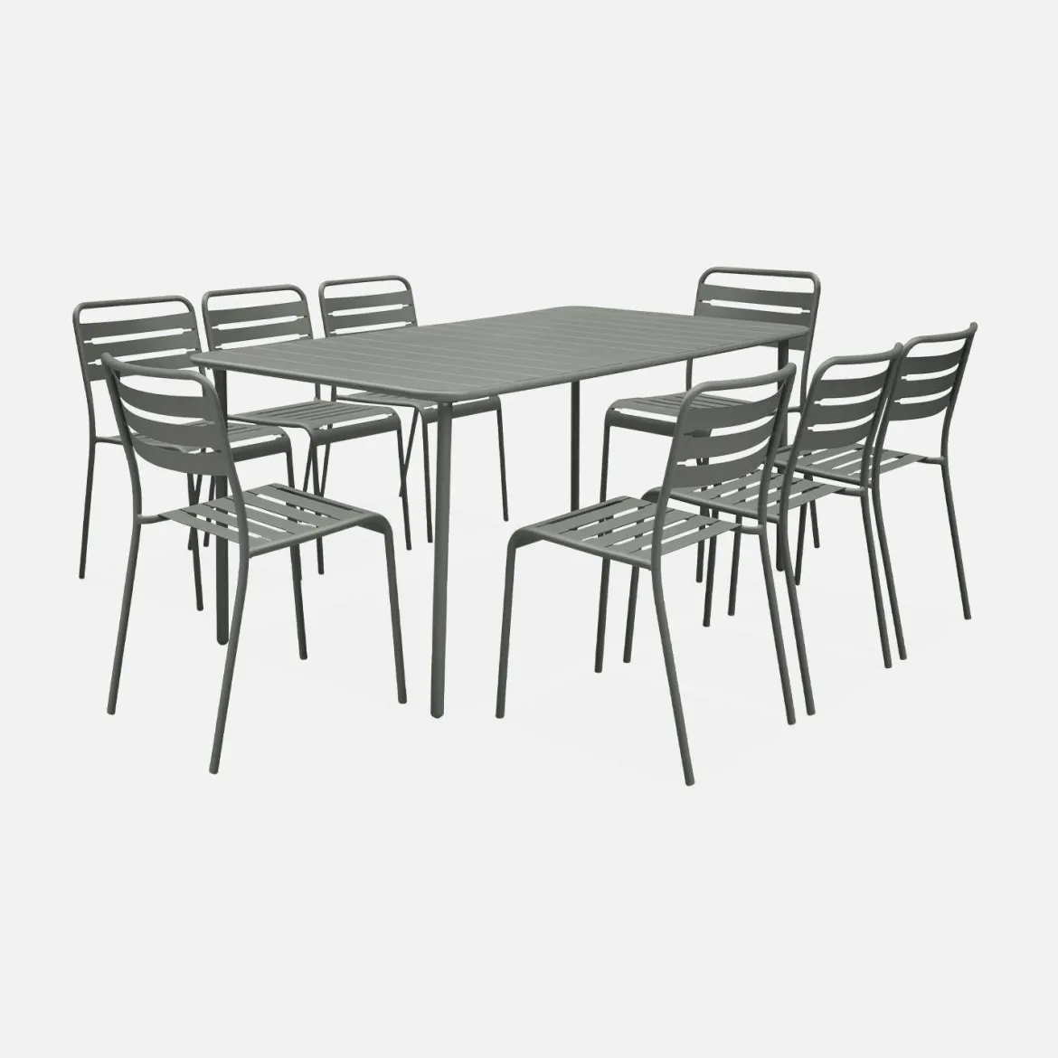 Set tavolo da giardino in acciaio con 8 sedie, 160cm