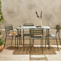 Set tavolo da giardino in acciaio con 4 sedie, 120cm