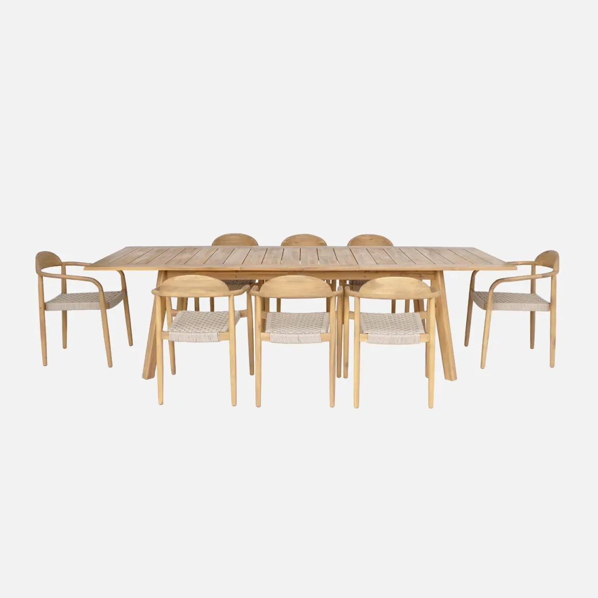 Set tavolo da giardino in legno di acacia con 8 sedie