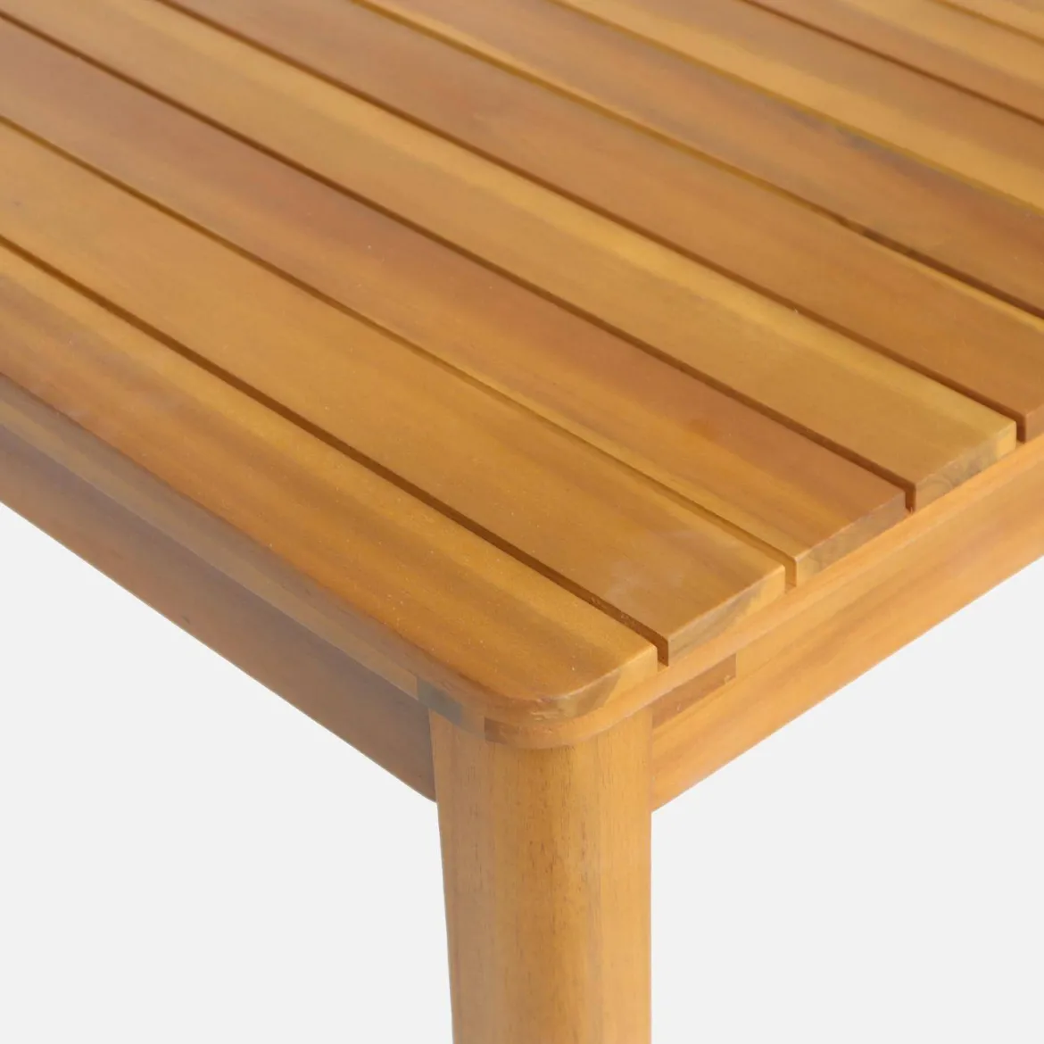 Set tavolo da giardino in acacia con angoli arrotondati con 6 sedie