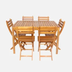 Set tavolo da giardino in acacia con angoli arrotondati con 6 sedie