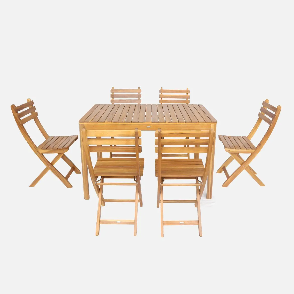 Set tavolo da giardino in acacia con angoli arrotondati con 6 sedie