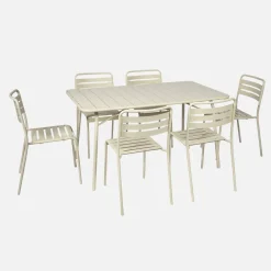 Set tavolo da giardino in acciaio con 6 sedie, 140cm