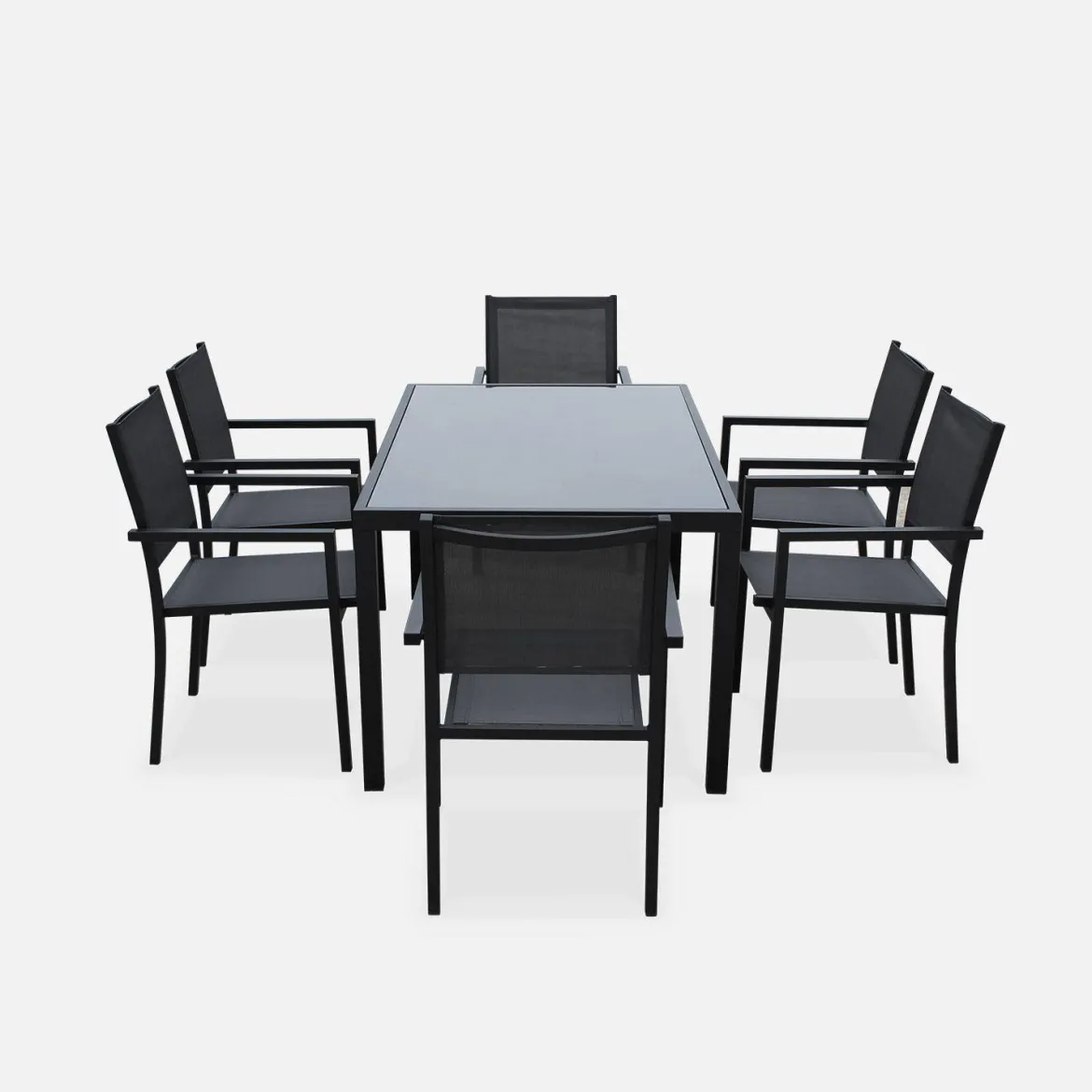 Set tavolo da giardino in alluminio e textilene con 6 sedie