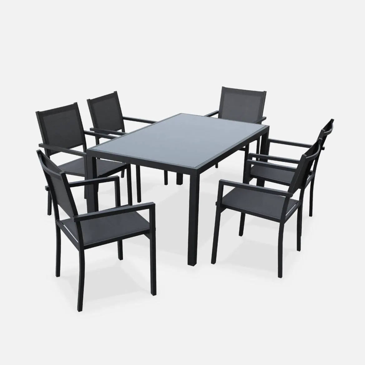 Set tavolo da giardino in alluminio e textilene con 6 sedie