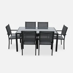 Set tavolo da giardino in alluminio e textilene con 6 sedie