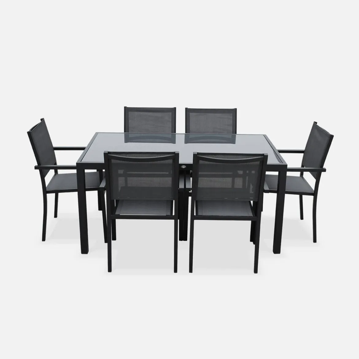 Set tavolo da giardino in alluminio e textilene con 6 sedie