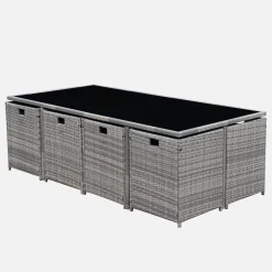 Set tavolo da giardino in resina intrecciata con 8-12 poltrone