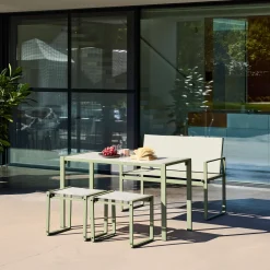 Set tavolo da giardino incastrabile in acciaio e textilene con 4 sedie
