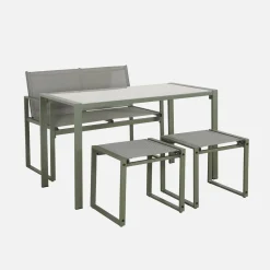 Set tavolo da giardino incastrabile in acciaio e textilene con 4 sedie