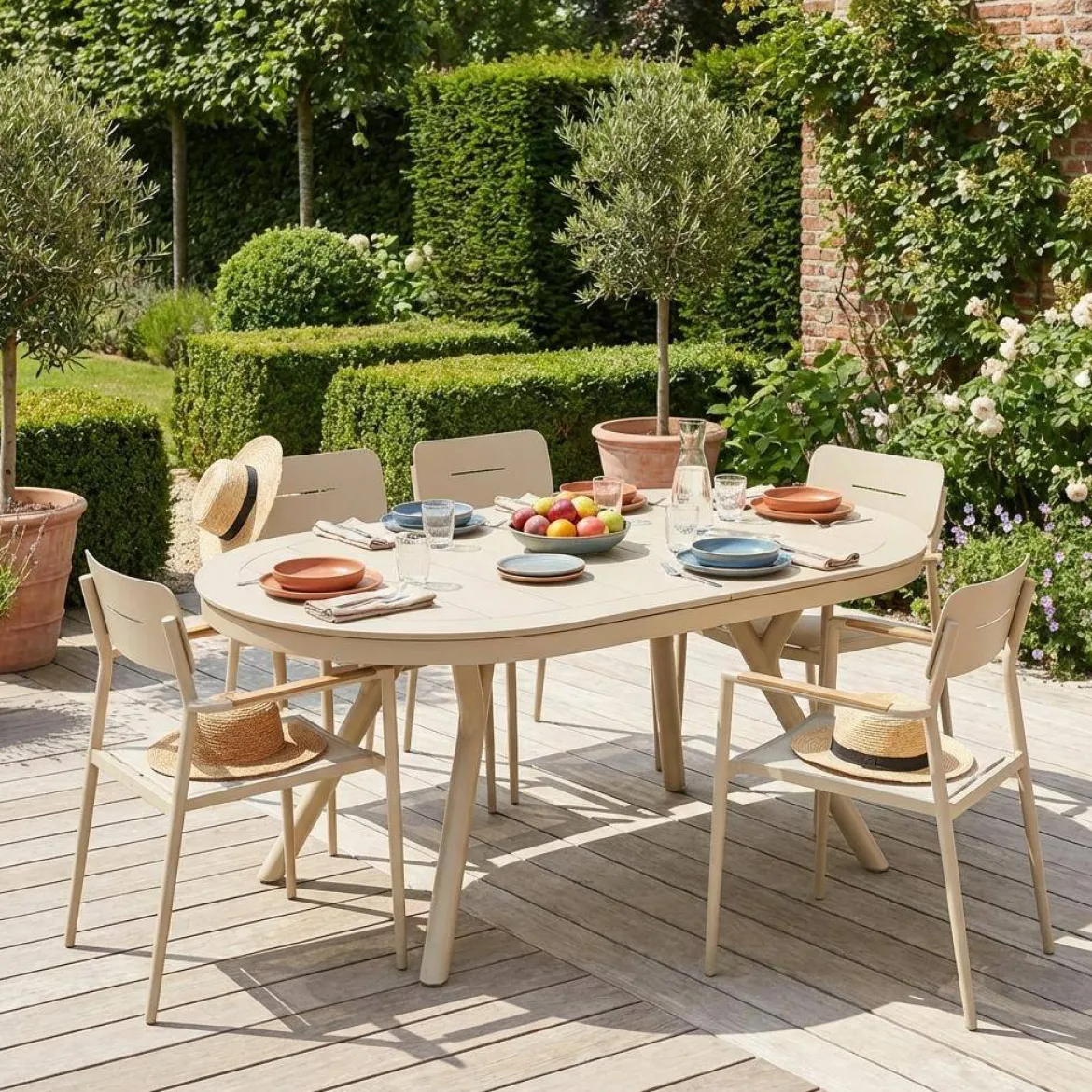 Set tavolo da giardino ovale allungabile in alluminio con 6 sedie