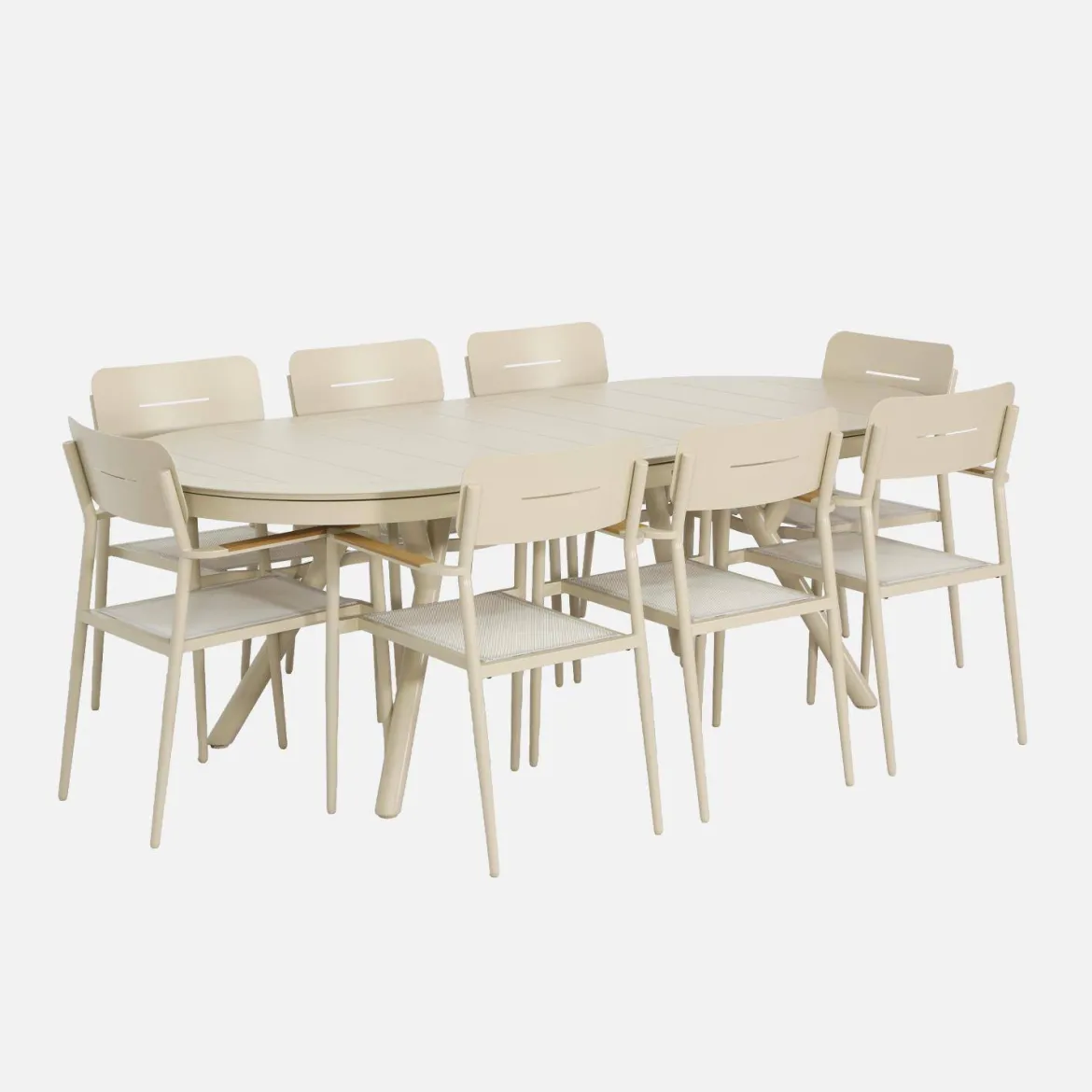 Set tavolo da giardino ovale allungabile in alluminio con 8 sedie
