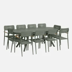 Set tavolo da giardino ovale allungabile in alluminio con 10 sedie