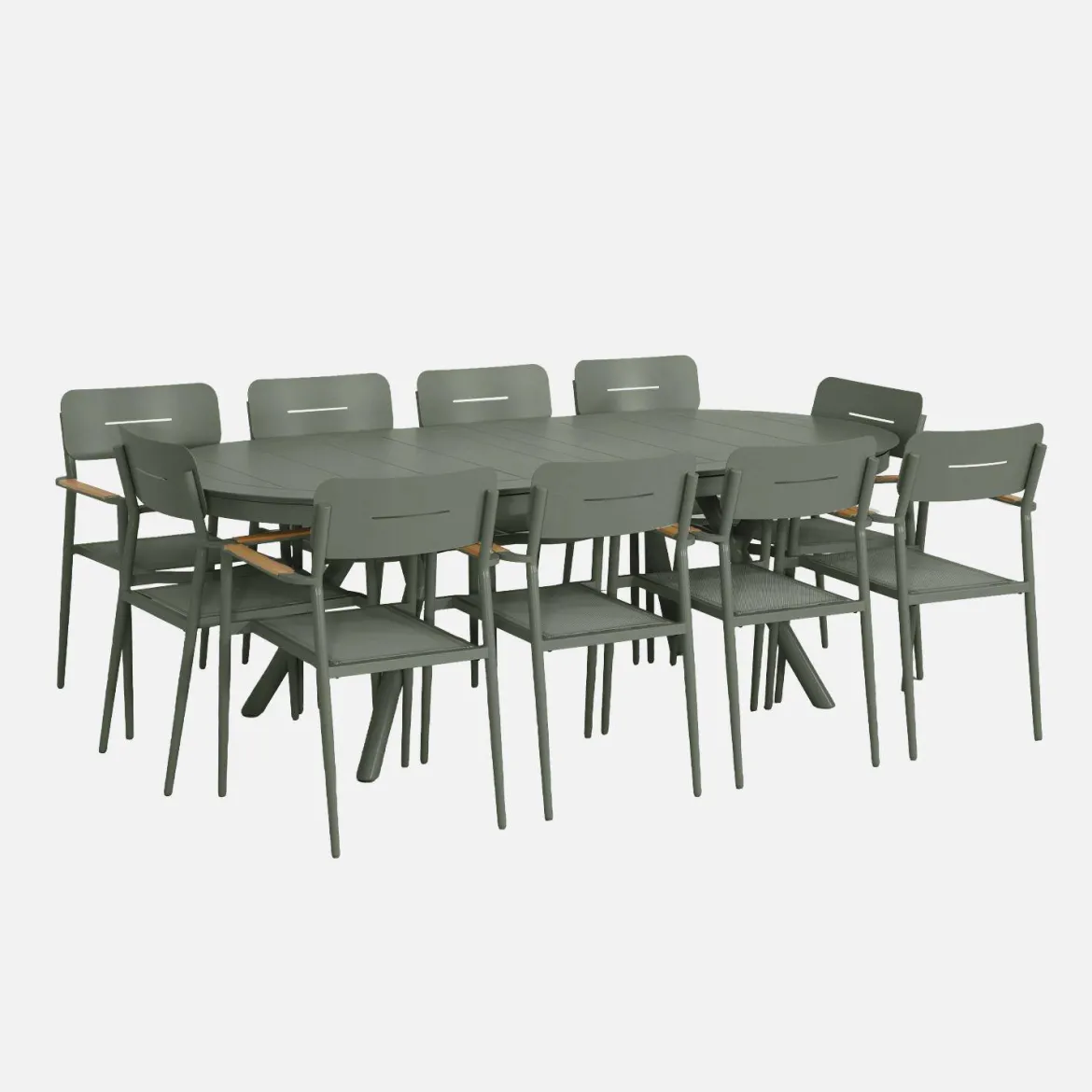 Set tavolo da giardino ovale allungabile in alluminio con 10 sedie