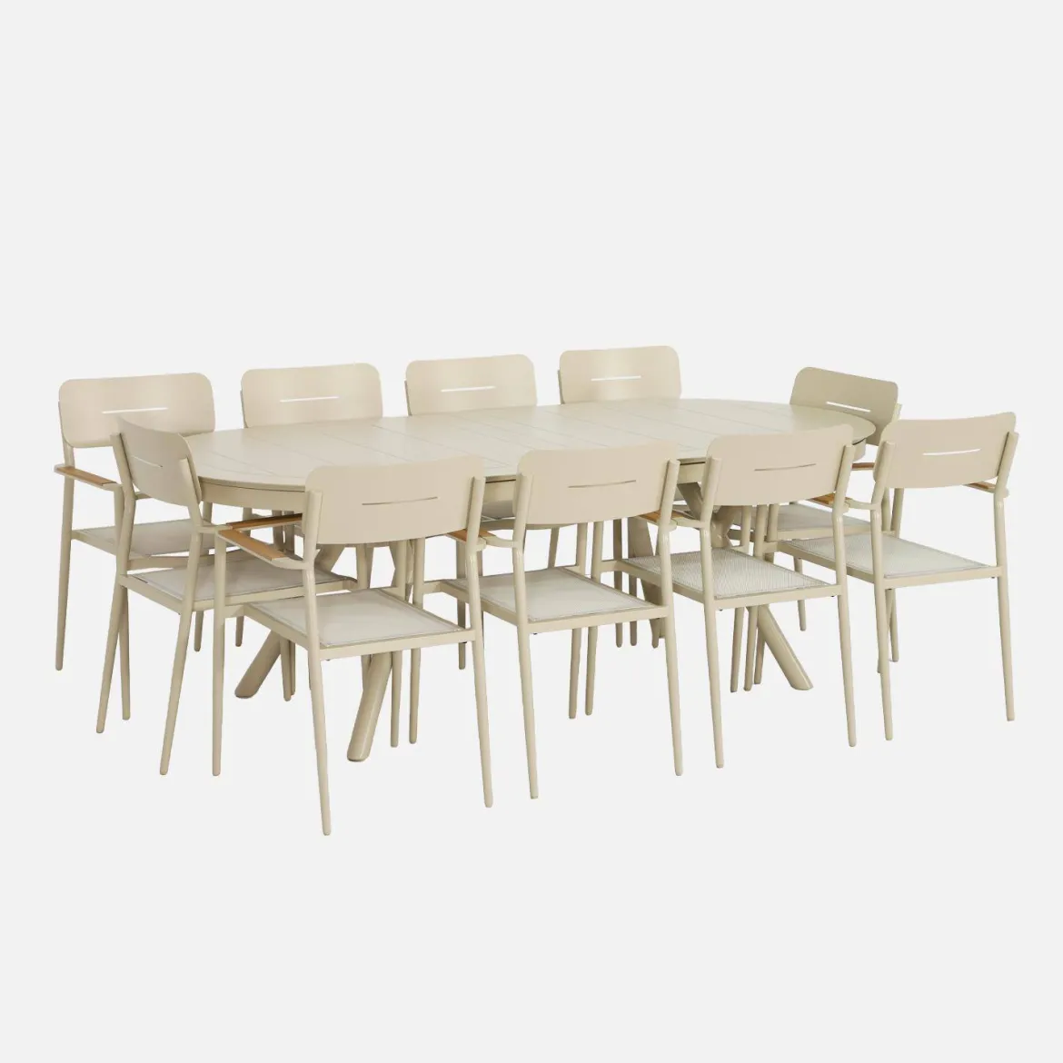 Set tavolo da giardino ovale allungabile in alluminio con 10 sedie