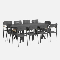 Set tavolo da giardino ovale allungabile in alluminio con 10 sedie