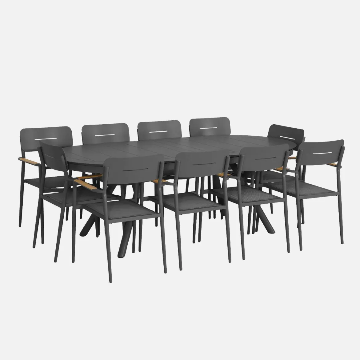 Set tavolo da giardino ovale allungabile in alluminio con 10 sedie