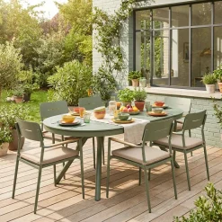 Set tavolo da giardino ovale allungabile in alluminio con 6 sedie