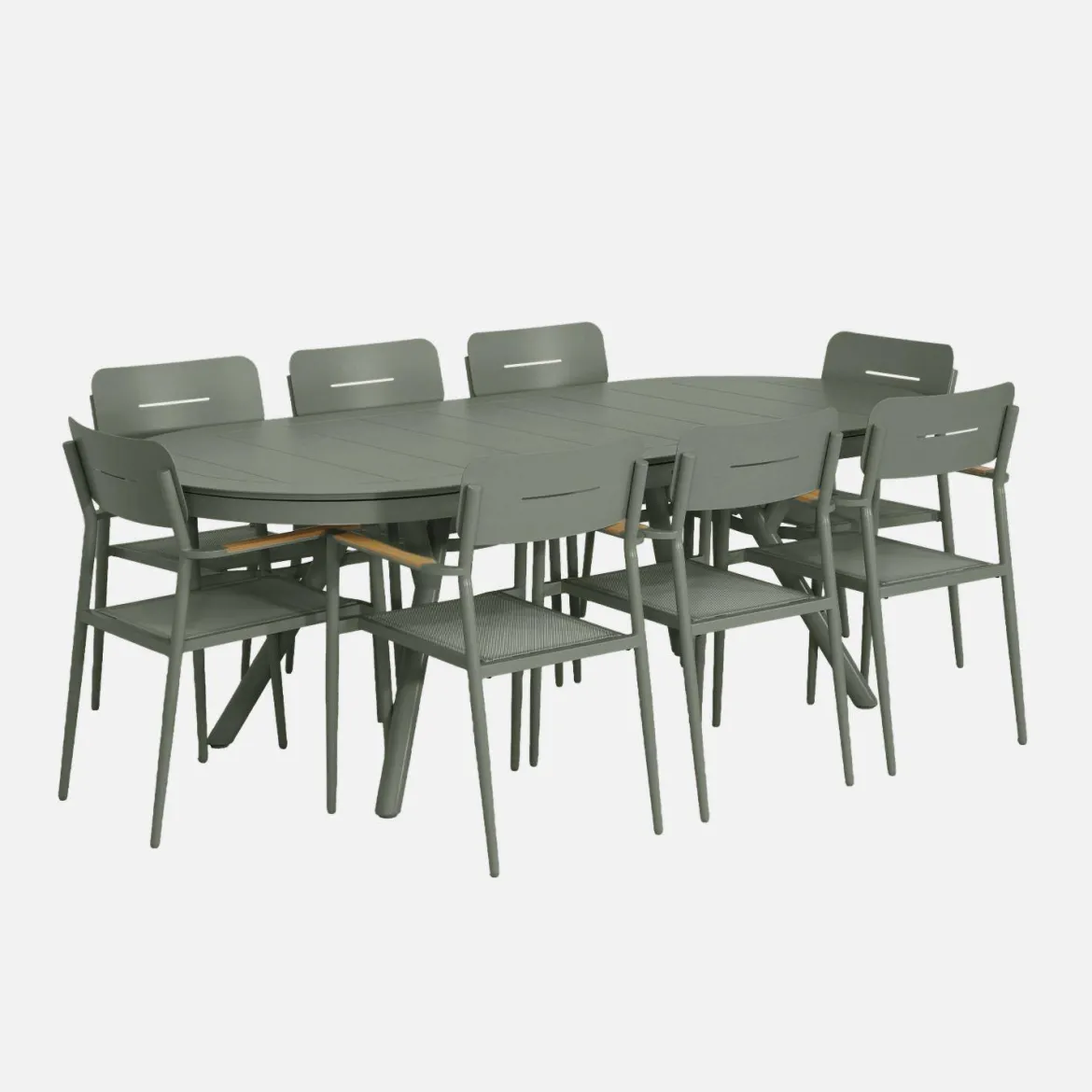 Set tavolo da giardino ovale allungabile in alluminio con 8 sedie
