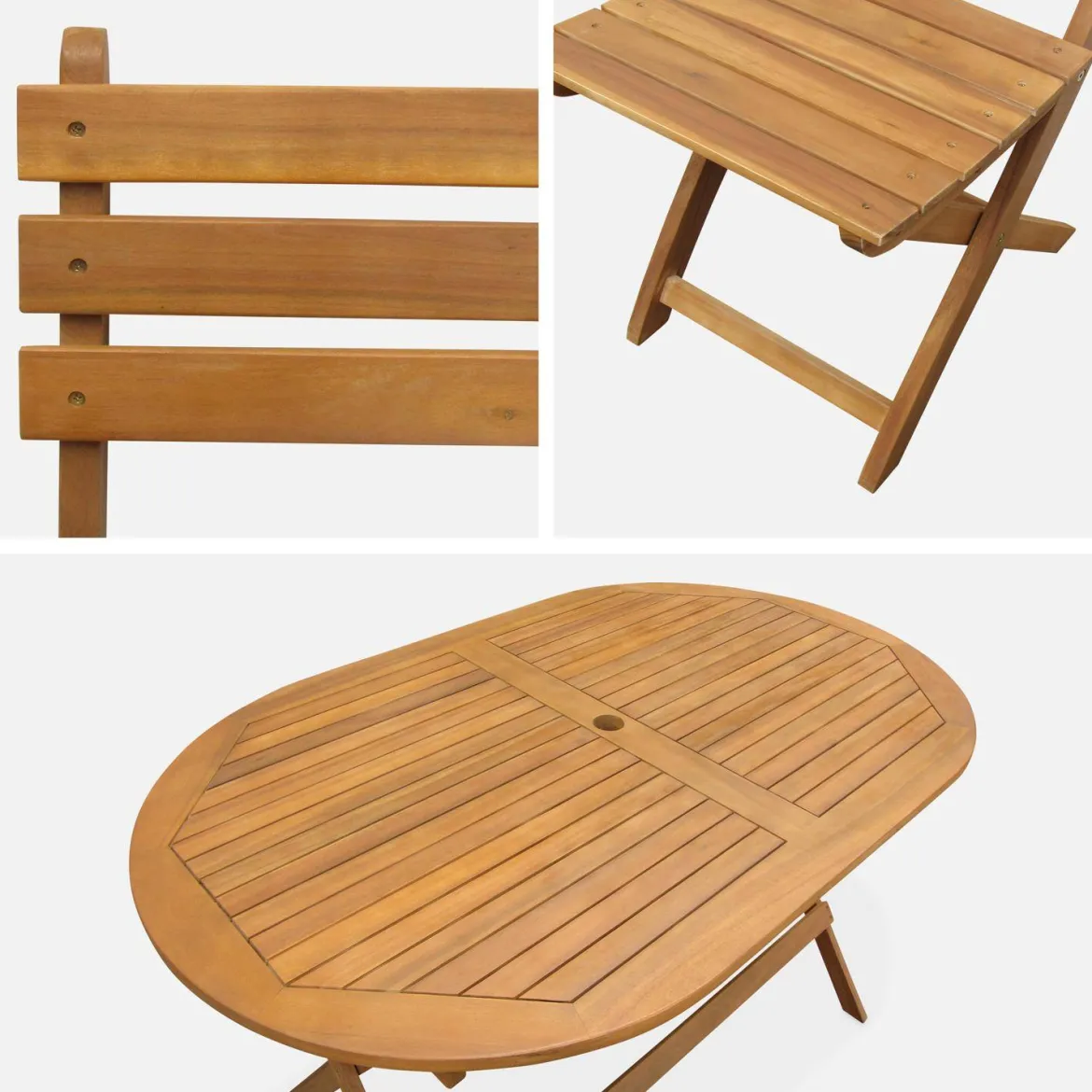 Set tavolo da giardino ovale in legno con 6 sedie