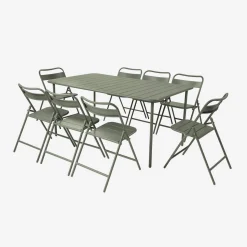 Set tavolo da giardino pieghevole in acciaio con 8 sedie, 160cm