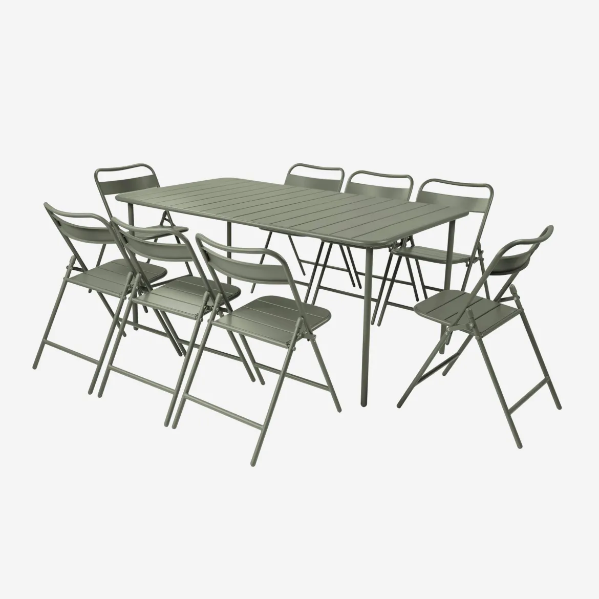 Set tavolo da giardino pieghevole in acciaio con 8 sedie, 160cm