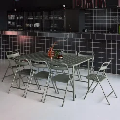 Set tavolo da giardino pieghevole in acciaio con 8 sedie, 160cm