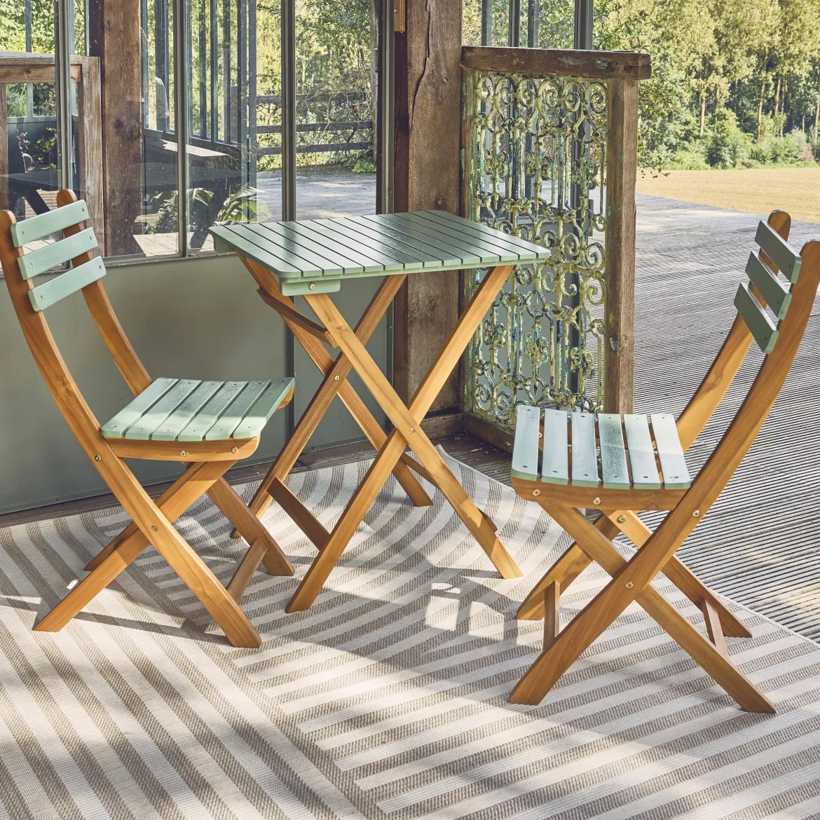 Set tavolo da giardino pieghevole in legno di acacia con 2 sedie